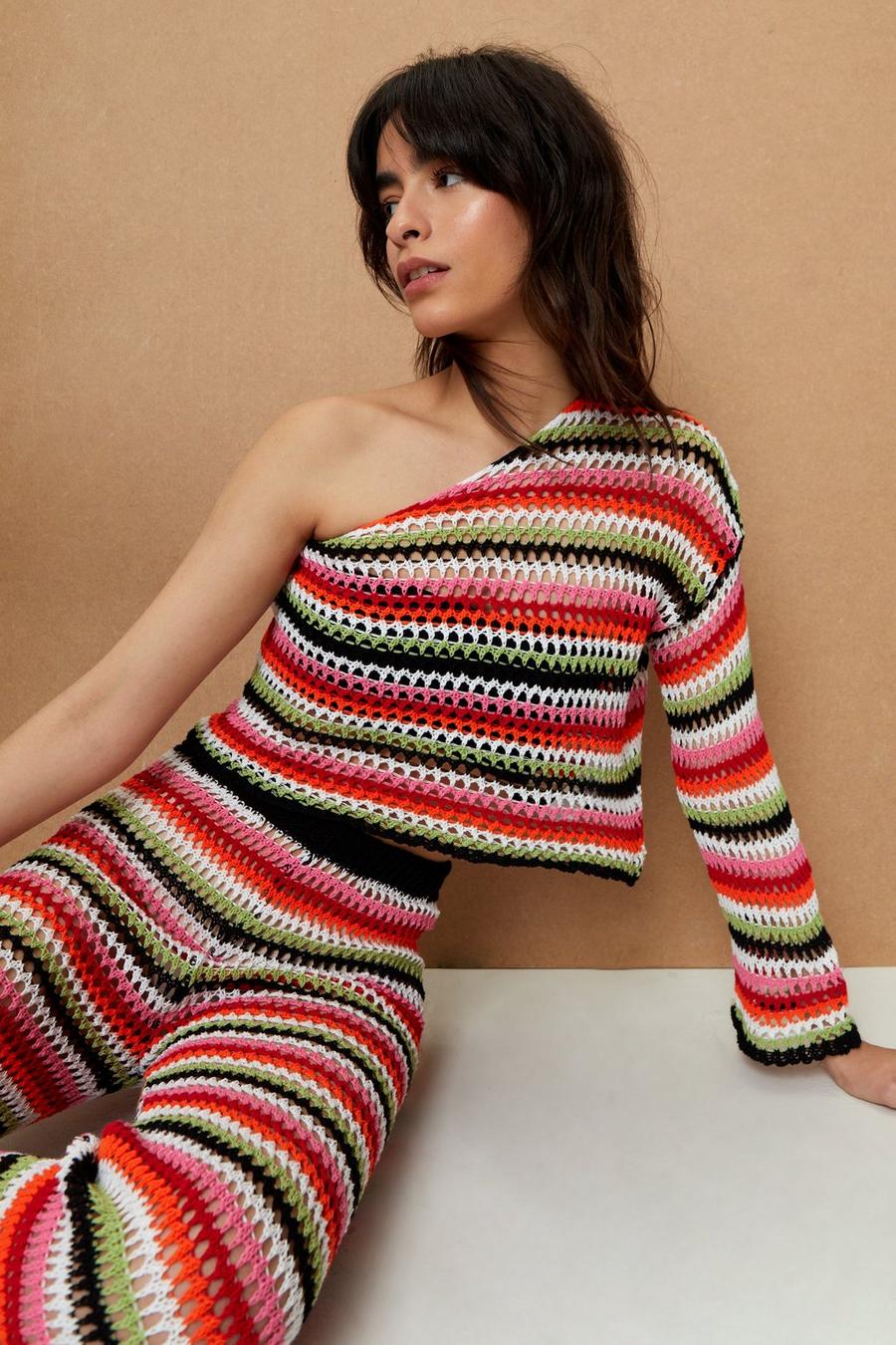 Crochet Stripe One Shoulder Co-ord